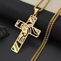 Colar Cruz de Cristo Detalhada em Aço Inoxidável 316L Símbolo de Fé e Proteção Cor:Dourado