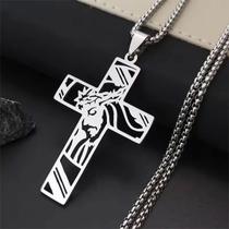 Colar Cruz de Cristo Detalhada em Aço Inoxidável 316L Símbolo de Fé e Proteção Cor:Prata Colar Cruz de Cristo Detalhada em Aço Inoxidável 316L Símbolo de Fé e Proteção Cor:Prata