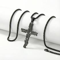 Colar Cruz de Cristo e Arvore da Vida Aço Inoxidável Colar que Une Fé e Eternidade Cor:Preto
