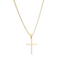Colar cruz dourada em aço inoxidável banhado a ouro, cordão masculino crucifixo