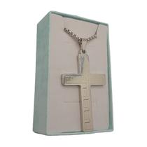 Colar cruz pai nosso inglês inox prateado gravação laser