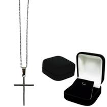 Colar Cruz Prata Corrente Aço Crucifixo Pingente Lisa Cordão Prateado Masculina Feminina + Caixinha