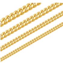 Colar Cuban Link Chain Monily para homens 7 mm 66 cm, aço inoxidável, banhado a ouro real 18 quilates