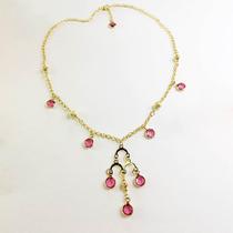 Colar Curto Afrodite - Zircônias Rosas - Banhado a Ouro 18k