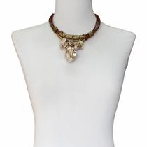 Colar curto, couro, e adereços variados, ZAMAC, ABS Bijuteria Feminina CamargoMarkiori CX-9580 Colar curto, couro, e adereços variados, ZAMAC, ABS Bijuteria Feminina CamargoMarkiori CX-9580