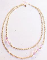 Colar Curto Duplo Rosa - Cristais Rosa Claro - Banhado a Ouro 18k Colar Curto Duplo Rosa - Cristais Rosa Claro - Banhado a Ouro 18k