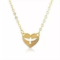 Colar da Fé Espírito Santo Coração Vazado Banho Ouro 18k Gargantilha Religiosa Feminina Sofisticada Colar da Fé Espírito Santo Coração Vazado Banho Ouro 18k Gargantilha Religiosa Feminina Sofisticada