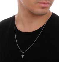 Colar de aço cirúrgico com mini crucifixo masculino 60cm