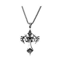 Colar de aço inoxidável chama retro cruz titânio fundição de aço masculino pingente tipo colar