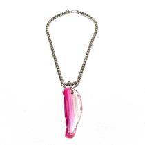 Colar De Ágata Rosa Com Corrente Prateada Heart Colar De Ágata Rosa Com Corrente Prateada Heart