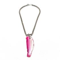 Colar de Ágata Rosa com Corrente Prateada Heart Colar de Ágata Rosa com Corrente Prateada Heart