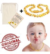 Colar de Âmbar Báltico Mel Claro 33cm Infantil Bebe Neném