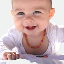 Colar de Âmbar Báltico Mel Não Polido com Ágata Rosa Polida para Bebê