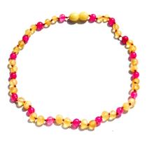 Colar de Âmbar Báltico Mel Não Polido com Ágata Rosa Polida para Criança