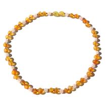 Colar de Âmbar Báltico Mel Não Polido com Quartzo Rosa Polido para Criança