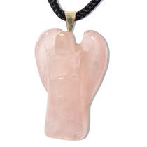 Colar de Anjo Quartzo Rosa Pedra Natural Banho em Prateado Colar de Anjo Quartzo Rosa Pedra Natural Banho em Prateado