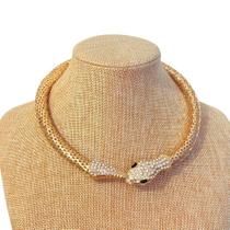 Colar de Aro Cobra Dourada com Pedras de Strass