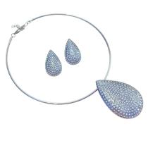 Colar de Aro com Brinco Pingente de Gota com Strass Prata ou Dourado Colar de Aro com Brinco Pingente de Gota com Strass Prata ou Dourado