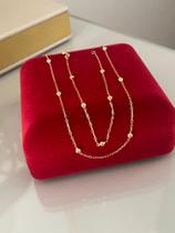 Colar De Bolinhas Ouro 18k Dourada Elo Cadeadinho 3mm 45cm