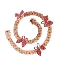 Colar de borboleta em ouro rosa com cristais rosa, corrente de 40 cm Colar de borboleta em ouro rosa com cristais rosa, corrente de 40 cm