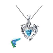 Colar De Casal Em Forma De Golfinho Com Coração Azul CZ Para Mulheres, Joia Chic Para Noivas,