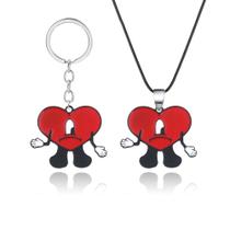 Colar de chaveiro Bad Bunny Heart Pingente Cartoon Charm