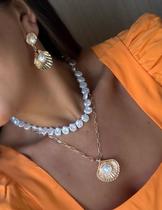 Colar De Concha Duplo Com Pérola