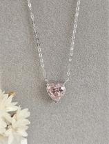 Colar de Coração com Zircônia Rosa em Prata 925 e Ródio - 40cm + 5cm Extensor
