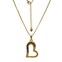 Colar de Coração Cravejado Zircônias Tons de Azul Folheado em Ouro 18k SoftJoias