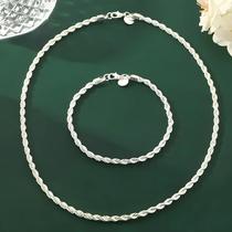 Colar De Corda Torcida Em Prata Esterlina 925 De 4mm Para Homens E Mulheres, Conjunto De Joias De