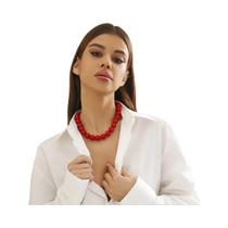 Colar De Corrente Com Pérolas Grandes Vermelhas E Pretas, Joia Gótica Feminina Y2K Coreana,