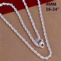 Colar De Corrente Cordão Prateado 4MM Com Pingente De Berloque 16-24 Polegadas Para Mulheres E