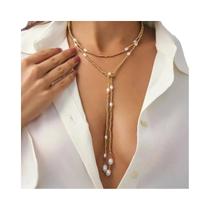 Colar De Corrente Para O Peito Em Formato De Y Com Pérolas Imitadas Para Mulheres, Gargantilha Colar De Corrente Para O Peito Em Formato De Y Com Pérolas Imitadas Para Mulheres, Gargantilha