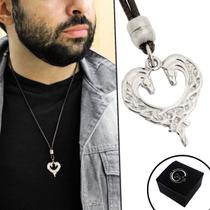 Colar de Couro Ajustável Country 2 Cavalos Formato Coração