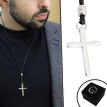 Colar de Couro Ajustável Country Cruz Crucifixo Colar de Couro Ajustável Country Cruz Crucifixo