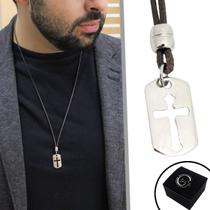 Colar de Couro Ajustável Country Tag Cruz Vazada