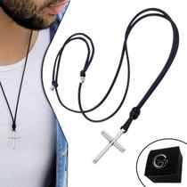 Colar de Couro Ajustável Tradicional Cruz Niquel Colar de Couro Ajustável Tradicional Cruz Niquel