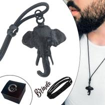 Colar de Couro Ajustável Tradicional Elefante All Black