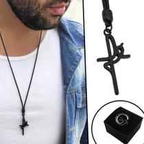 Colar de Couro Ajustável Tradicional Fé All Black