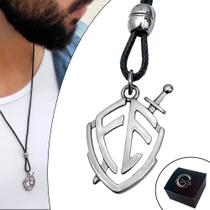 Colar de Couro Ajustável Tradicional Fé Brasão