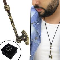 Colar de Couro Ajustável Tradicional Machado Ouro Velho Colar de Couro Ajustável Tradicional Machado Ouro Velho
