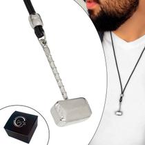 Colar de Couro Ajustável Tradicional Martelo Thor