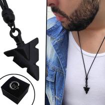 Colar de Couro Ajustável Tradicional Ponta de Flecha Preto Fosco Colar de Couro Ajustável Tradicional Ponta de Flecha Preto Fosco
