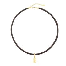 Colar de Couro Café com Grão Fosco Revestido em Ouro Colar de Couro Café com Grão Fosco Revestido em Ouro