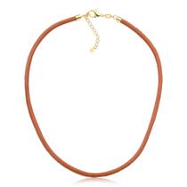 Colar de Couro Natural Caramelo Revestido em Ouro