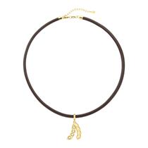 Colar de Couro Natural com Charm Soja 4 Pérolas