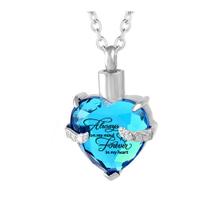 Colar de cremação em aço inoxidável Birthstone March Blue