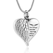 Colar de cremação Silver Heart Angel Wings Titanium Steel Colar de cremação Silver Heart Angel Wings Titanium Steel