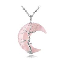 Colar De Cristal De Cura Dos 7 Chakras Árvore Da Vida Com Pingente De Lua Crescente Envolto Em Fio