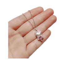Colar De Cristal Rosa Hello Kitty Para Meninas, Joia De Anime Em Liga De Prata, Presente De Dia Dos